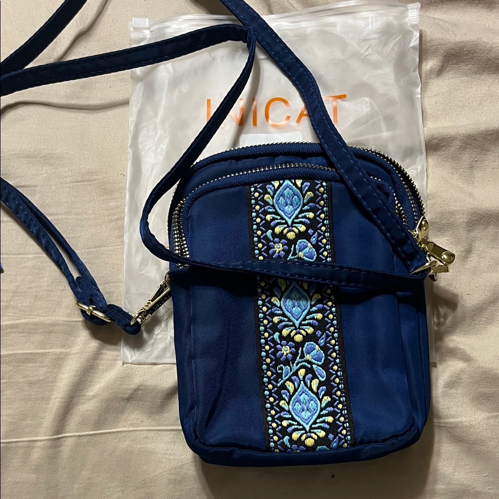 Embroidered Blue Crossbody Bag